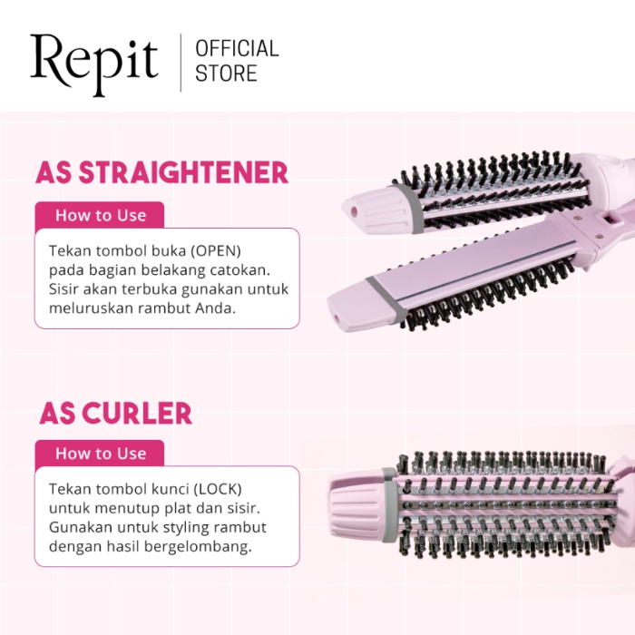Repit Catokan Sisir Magic Brush Iron 2in1 Titan Magic 30MM - Pink
